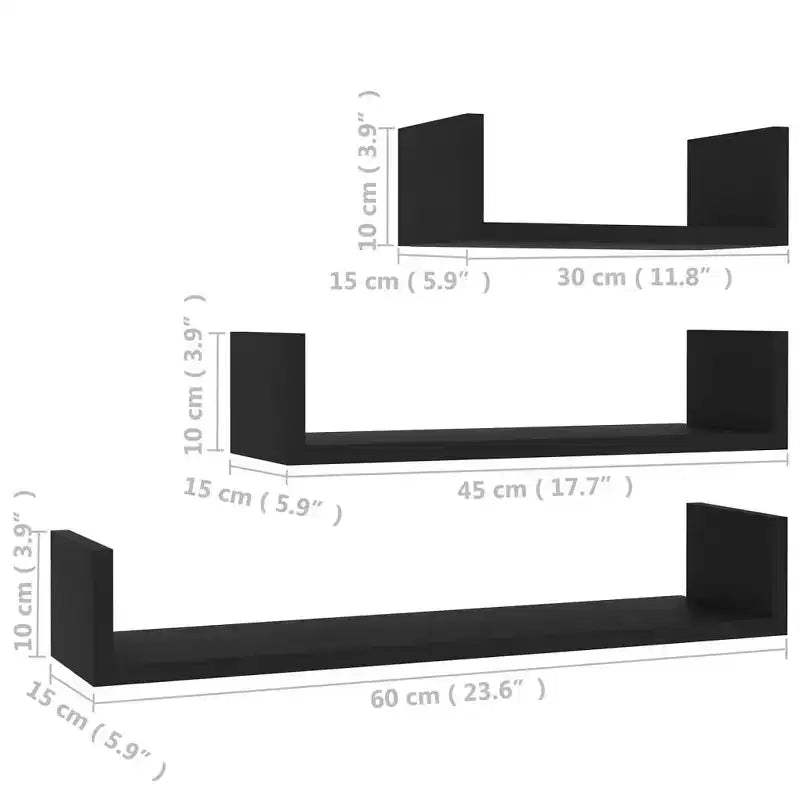 Set di 3 mensole galleggianti a muro – Legno composito, multicolore