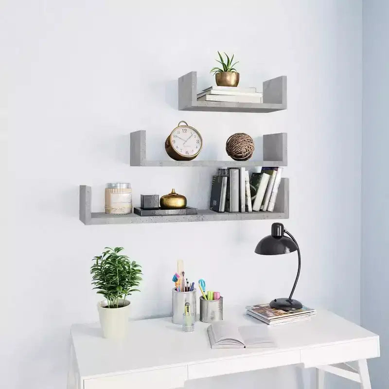 Set di 3 mensole galleggianti a muro – Legno composito, multicolore
