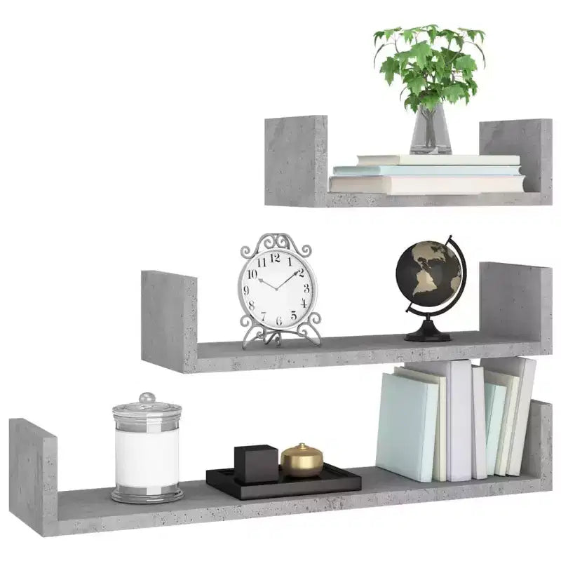 Set di 3 mensole galleggianti a muro – Legno composito, multicolore