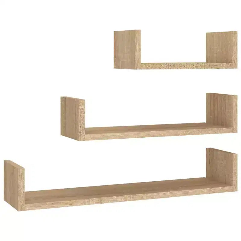 Set di 3 mensole galleggianti a muro – Legno composito, multicolore