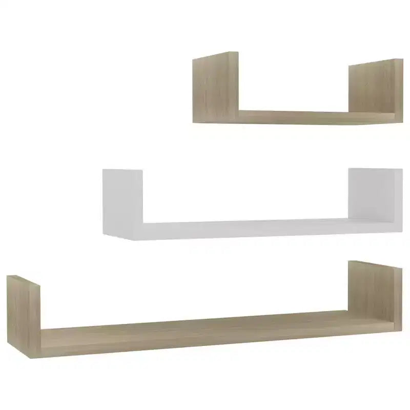 Set di 3 mensole galleggianti a muro – Legno composito, multicolore