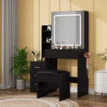 54.3 Modern LED Makeup Vanity Set with Upholstered Stool, 4 Drawers & Sliding Mirror, Open Storage Shelves for Bedroom & Bathroom