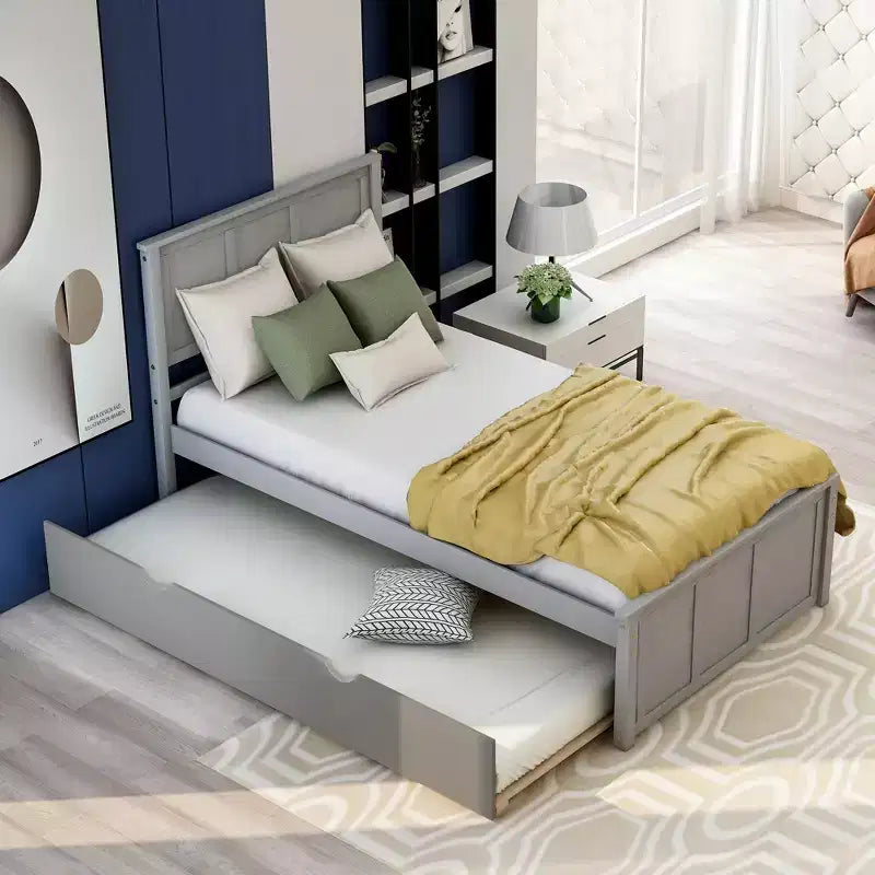 Letto a piattaforma singolo grigio con letto estraibile, per 2 persone