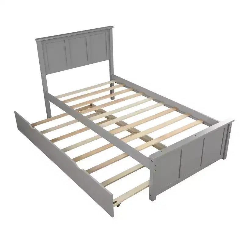 Letto a piattaforma singolo grigio con letto estraibile, per 2 persone