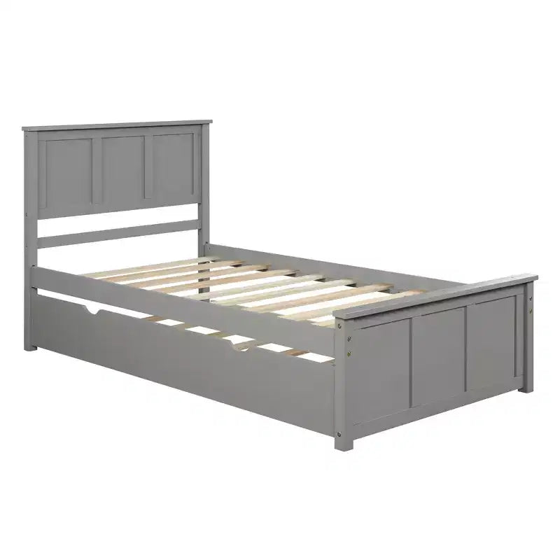 Letto a piattaforma singolo grigio con letto estraibile, per 2 persone