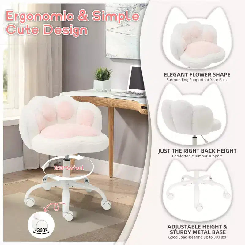 Sedia da toilette girevole in pile Teddy con zampa di gatto – Nero/Bianco, Posto singolo, Altezza regolabile
