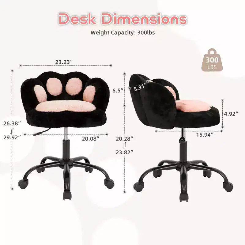 Sedia da toilette girevole in pile Teddy con zampa di gatto – Nero/Bianco, Posto singolo, Altezza regolabile