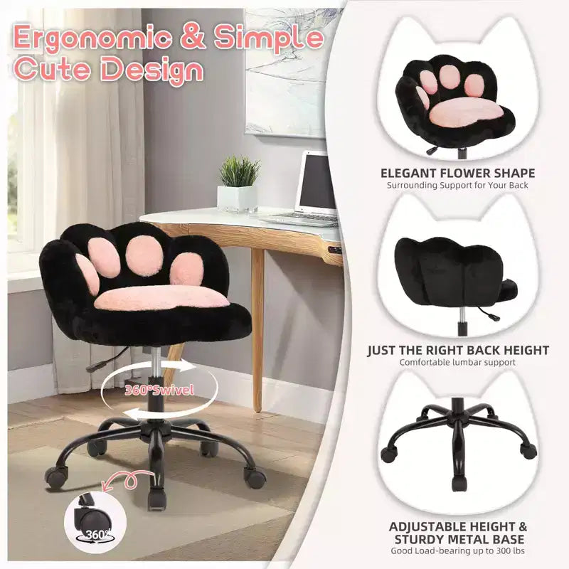 Sedia da toilette girevole in pile Teddy con zampa di gatto – Nero/Bianco, Posto singolo, Altezza regolabile