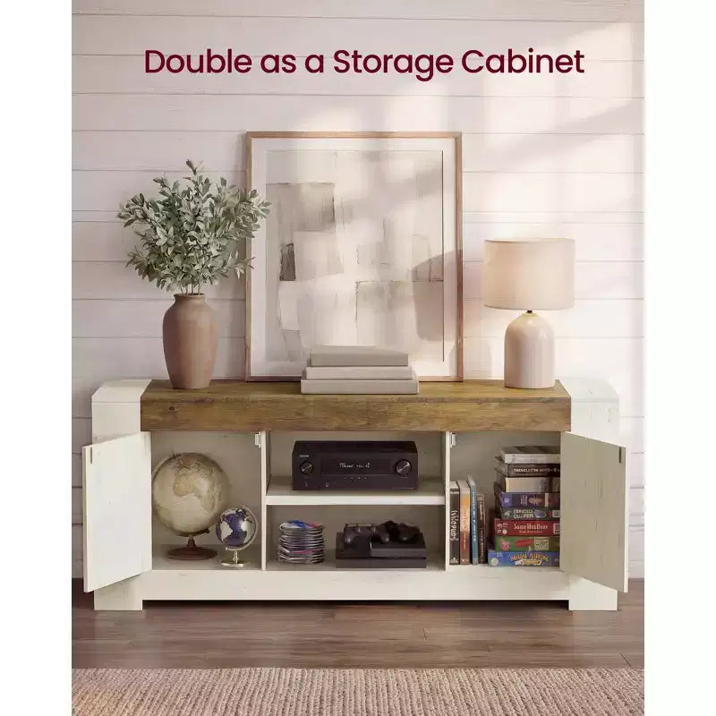 Mobile porta TV rustico bianco e marrone miele con contenitore, adatto per TV fino a 65", assemblaggio a 2 persone