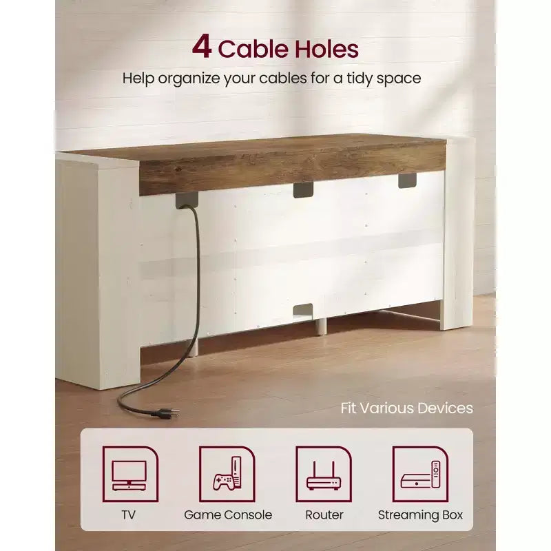 Mobile porta TV rustico bianco e marrone miele con contenitore, adatto per TV fino a 65", assemblaggio a 2 persone