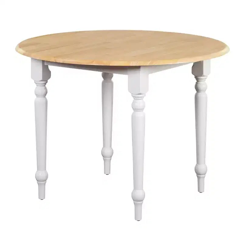 Set da pranzo in 3 pezzi rotondo con ante a ribalta, colore bianco/naturale, per 4 persone