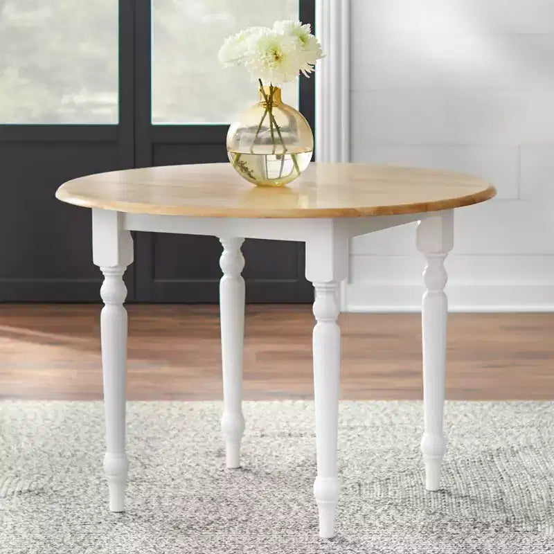 Set da pranzo in 3 pezzi rotondo con ante a ribalta, colore bianco/naturale, per 4 persone