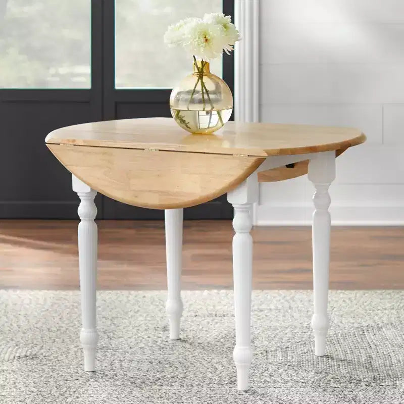 Set da pranzo in 3 pezzi rotondo con ante a ribalta, colore bianco/naturale, per 4 persone