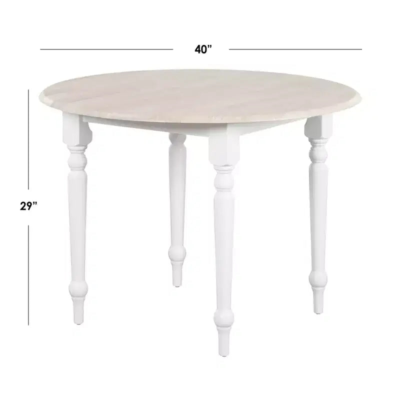 Set da pranzo in 3 pezzi rotondo con ante a ribalta, colore bianco/naturale, per 4 persone
