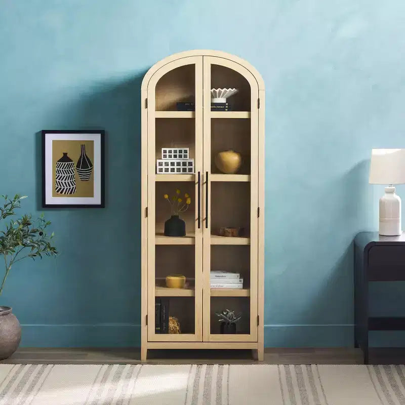 Libreria con armadietto ad arco da 193 cm, 5 ripiani, singolo, nera/quercia costiera