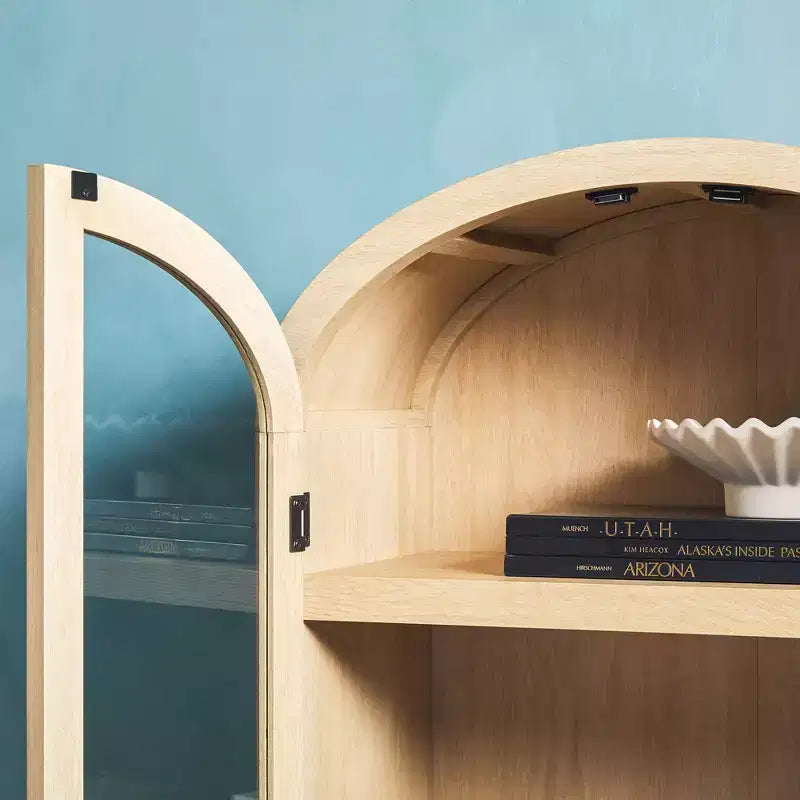 Libreria con armadietto ad arco da 193 cm, 5 ripiani, singolo, nera/quercia costiera