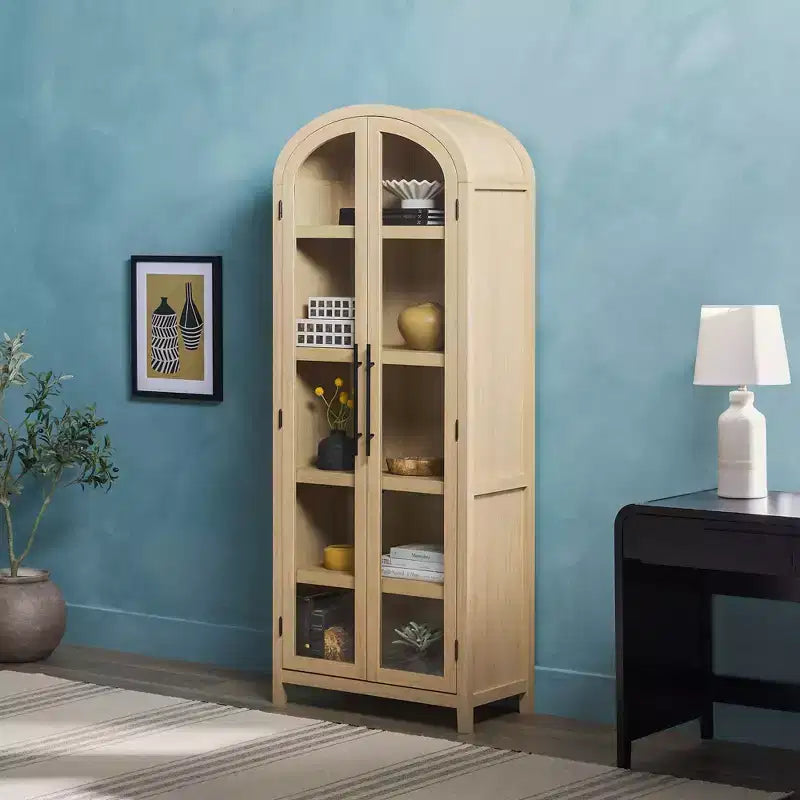 Libreria con armadietto ad arco da 193 cm, 5 ripiani, singolo, nera/quercia costiera
