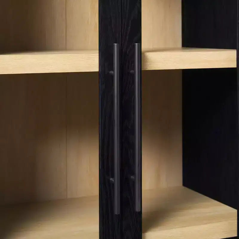 Libreria con armadietto ad arco da 193 cm, 5 ripiani, singolo, nera/quercia costiera
