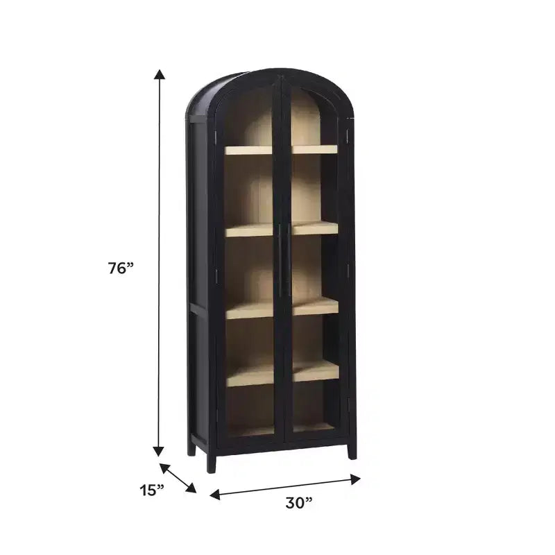 Libreria con armadietto ad arco da 193 cm, 5 ripiani, singolo, nera/quercia costiera