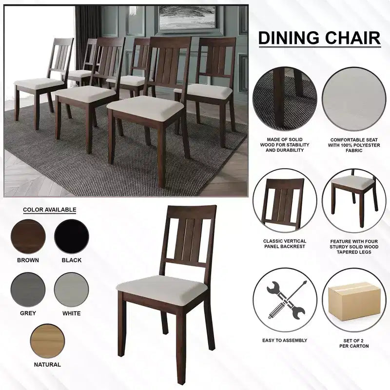 Sedie da pranzo imbottite in legno, set da 2 – Nero / Marrone / Grigio / Naturale / Bianco