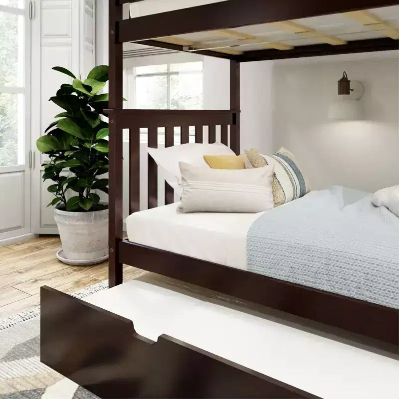 Letto a castello singolo su singolo con letto estraibile, legno massello, 3 posti letto – Blu / Espresso / Naturale / Pecan / Noce / Bianco