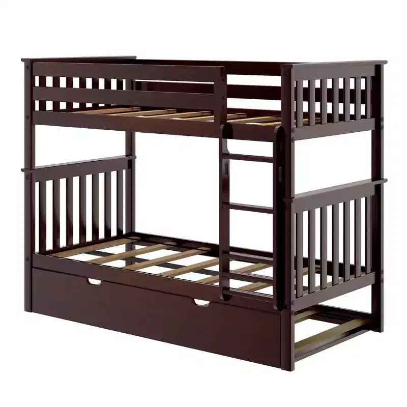 Letto a castello singolo su singolo con letto estraibile, legno massello, 3 posti letto – Blu / Espresso / Naturale / Pecan / Noce / Bianco