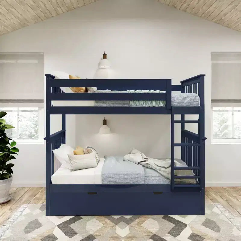 Letto a castello singolo su singolo con letto estraibile, legno massello, 3 posti letto – Blu / Espresso / Naturale / Pecan / Noce / Bianco