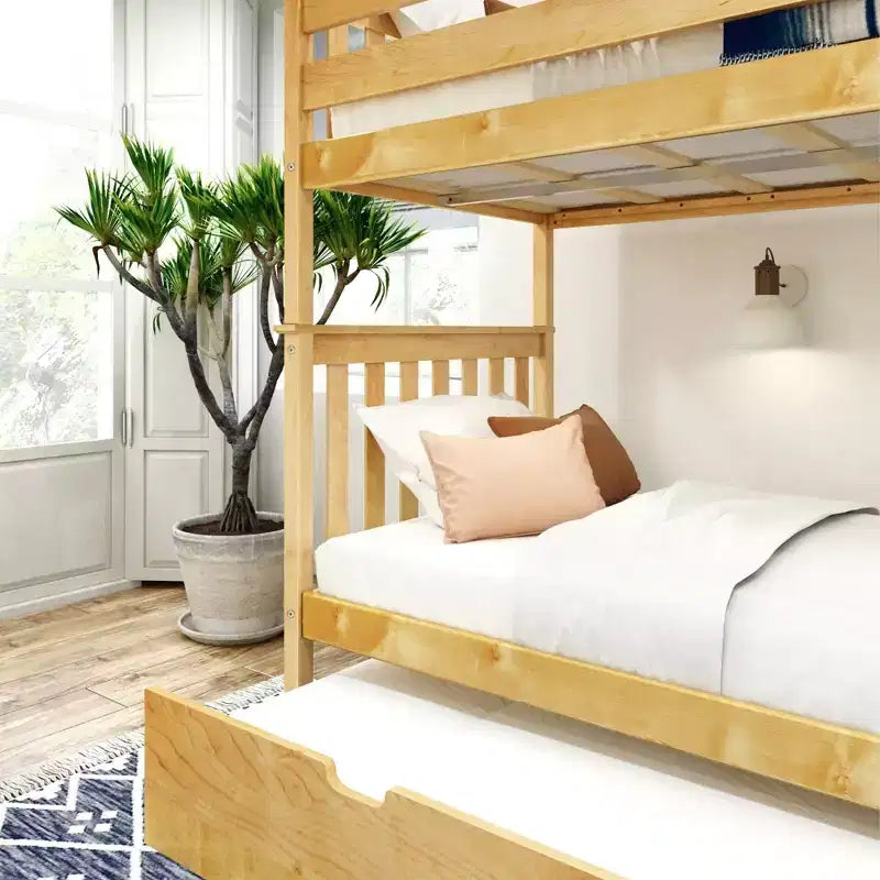 Letto a castello singolo su singolo con letto estraibile, legno massello, 3 posti letto – Blu / Espresso / Naturale / Pecan / Noce / Bianco