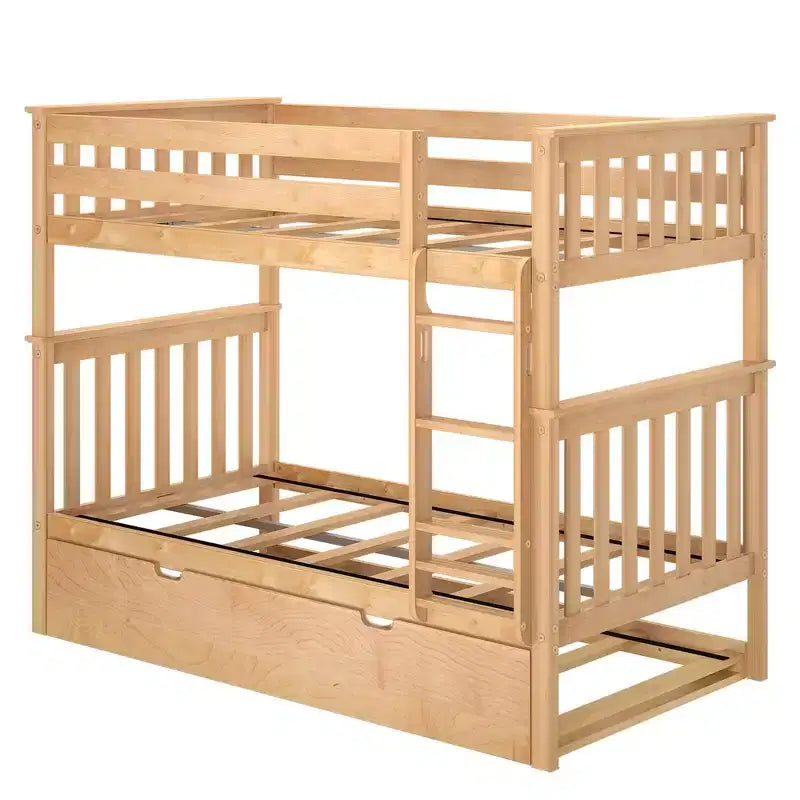 Letto a castello singolo su singolo con letto estraibile, legno massello, 3 posti letto – Blu / Espresso / Naturale / Pecan / Noce / Bianco