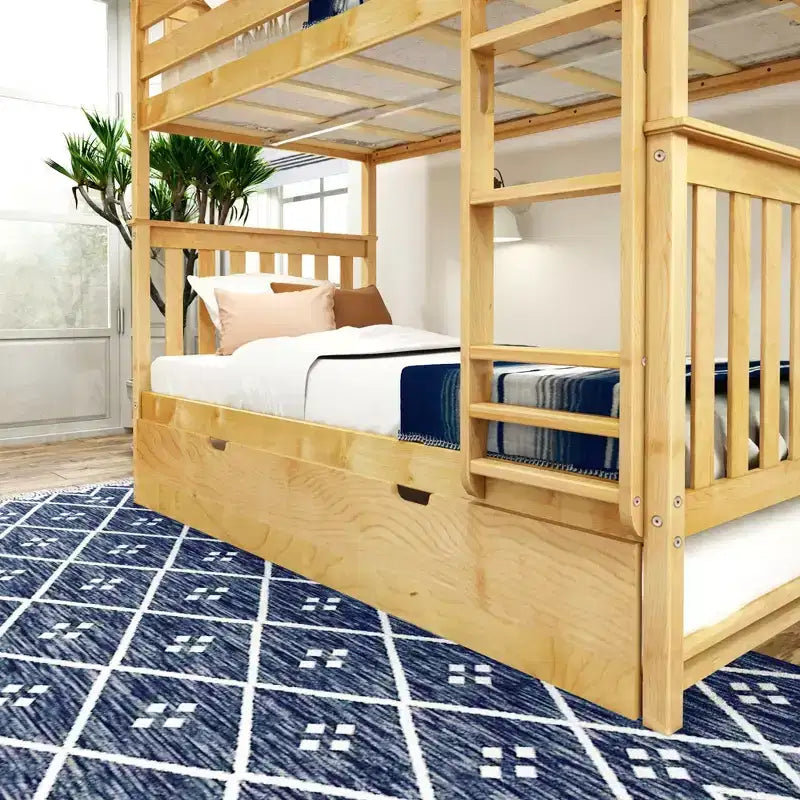 Letto a castello singolo su singolo con letto estraibile, legno massello, 3 posti letto – Blu / Espresso / Naturale / Pecan / Noce / Bianco