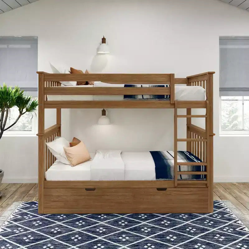 Letto a castello singolo su singolo con letto estraibile, legno massello, 3 posti letto – Blu / Espresso / Naturale / Pecan / Noce / Bianco