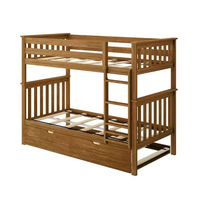 Letto a castello singolo su singolo con letto estraibile, legno massello, 3 posti letto – Blu / Espresso / Naturale / Pecan / Noce / Bianco