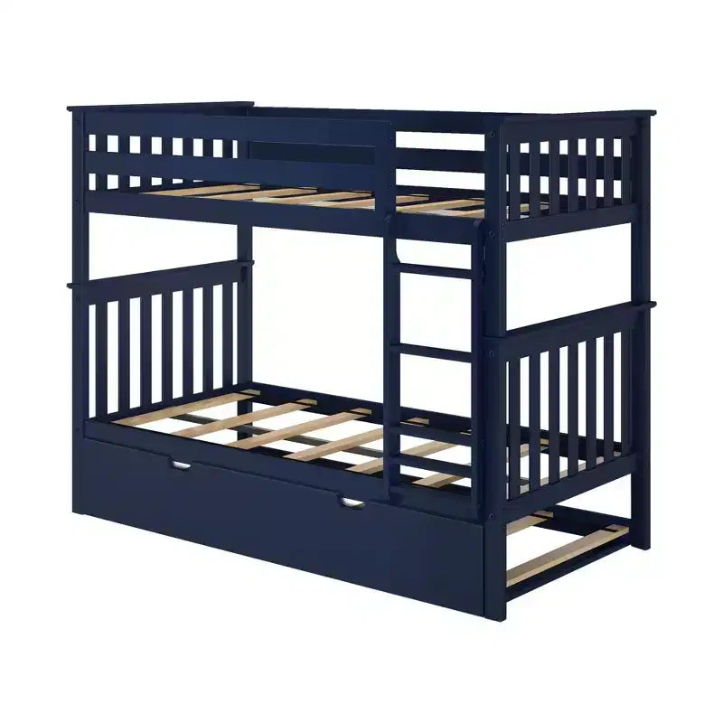 Letto a castello singolo su singolo con letto estraibile, legno massello, 3 posti letto – Blu / Espresso / Naturale / Pecan / Noce / Bianco