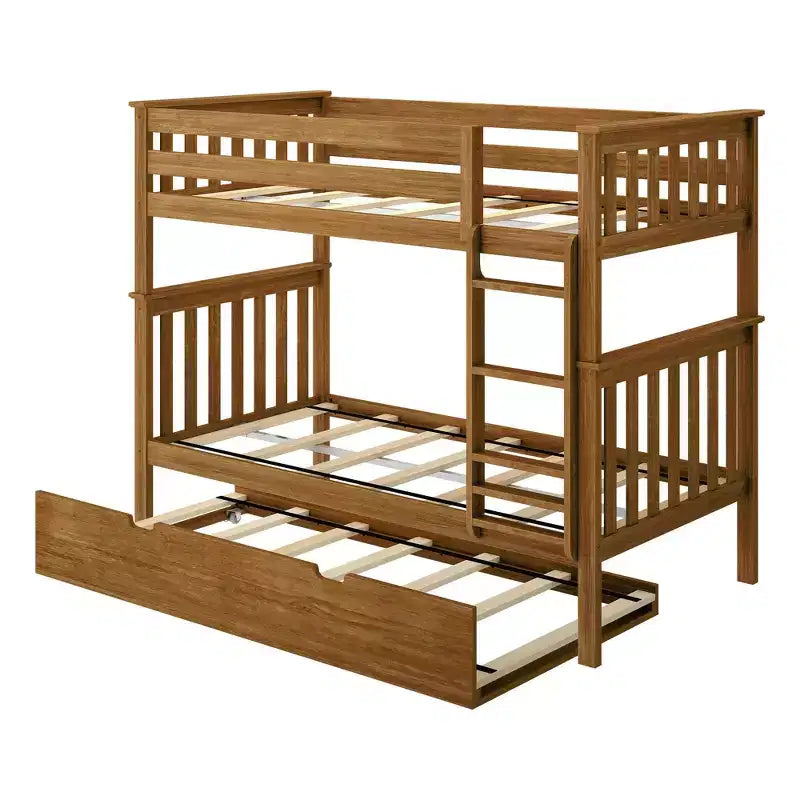 Letto a castello singolo su singolo con letto estraibile, legno massello, 3 posti letto – Blu / Espresso / Naturale / Pecan / Noce / Bianco