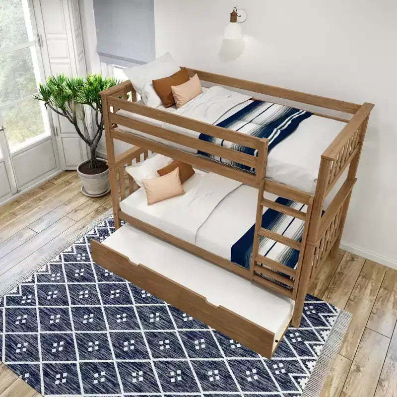 Letto a castello singolo su singolo con letto estraibile, legno massello, 3 posti letto – Blu / Espresso / Naturale / Pecan / Noce / Bianco