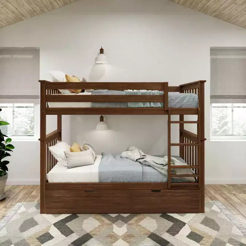 Letto a castello singolo su singolo con letto estraibile, legno massello, 3 posti letto – Blu / Espresso / Naturale / Pecan / Noce / Bianco