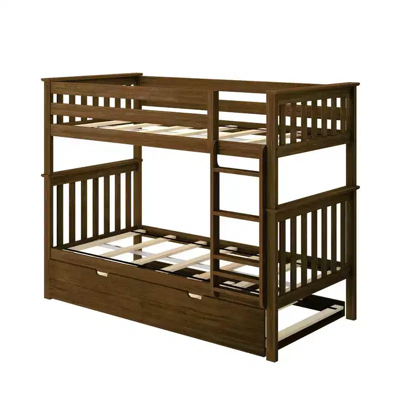 Letto a castello singolo su singolo con letto estraibile, legno massello, 3 posti letto – Blu / Espresso / Naturale / Pecan / Noce / Bianco