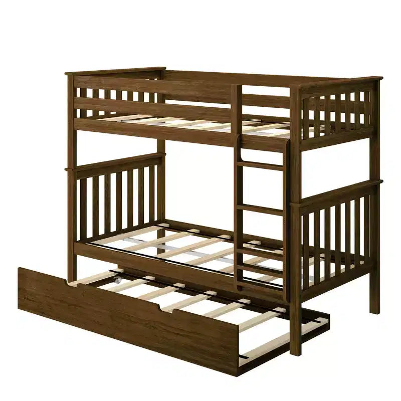 Letto a castello singolo su singolo con letto estraibile, legno massello, 3 posti letto – Blu / Espresso / Naturale / Pecan / Noce / Bianco