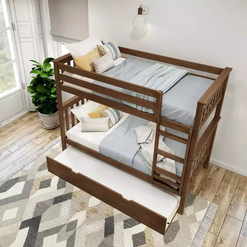 Letto a castello singolo su singolo con letto estraibile, legno massello, 3 posti letto – Blu / Espresso / Naturale / Pecan / Noce / Bianco