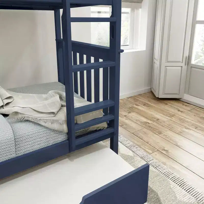 Letto a castello singolo su singolo con letto estraibile, legno massello, 3 posti letto – Blu / Espresso / Naturale / Pecan / Noce / Bianco
