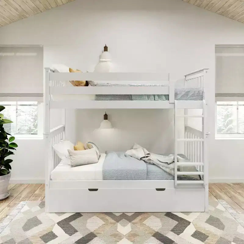 Letto a castello singolo su singolo con letto estraibile, legno massello, 3 posti letto – Blu / Espresso / Naturale / Pecan / Noce / Bianco