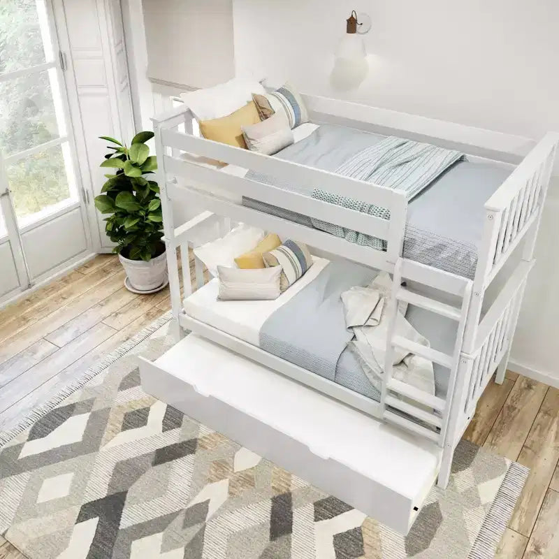 Letto a castello singolo su singolo con letto estraibile, legno massello, 3 posti letto – Blu / Espresso / Naturale / Pecan / Noce / Bianco