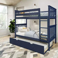Letto a castello singolo su singolo con letto estraibile, legno massello, 3 posti letto – Blu / Espresso / Naturale / Pecan / Noce / Bianco