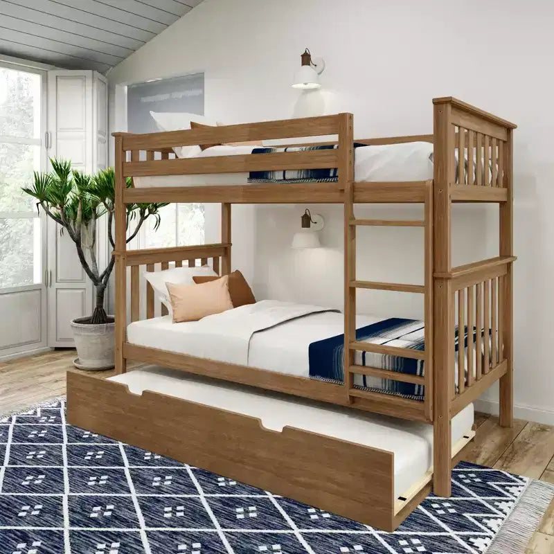 Letto a castello singolo su singolo con letto estraibile, legno massello, 3 posti letto – Blu / Espresso / Naturale / Pecan / Noce / Bianco